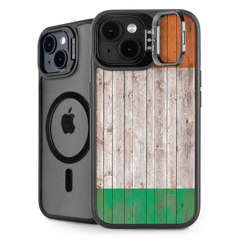 Ireland Flag Dark Wood iPhone 15 Plus Kickstand Case